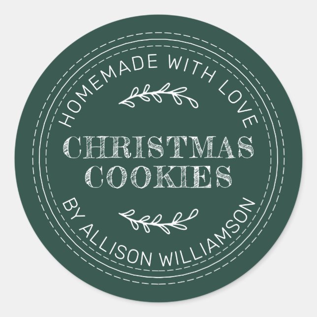 Sticker Rond Cookies de Noël faits maison rustiques Vert foncé (Devant)
