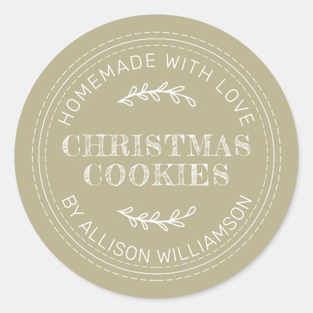 Sticker Rond Cookies de Noël faits maison vert olive pâle (Devant)