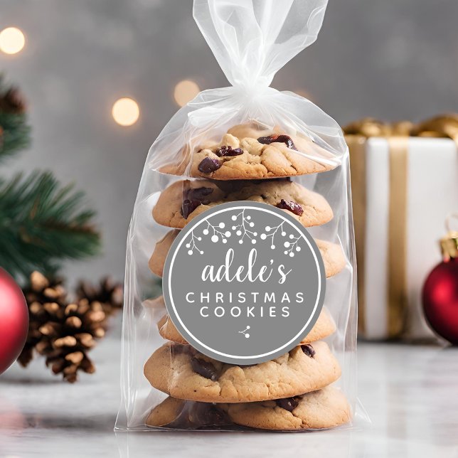 Sticker Rond Cookies de Noël gris personnalisé (Christmas Cookies Personalized Gray Classic Round Sticker)