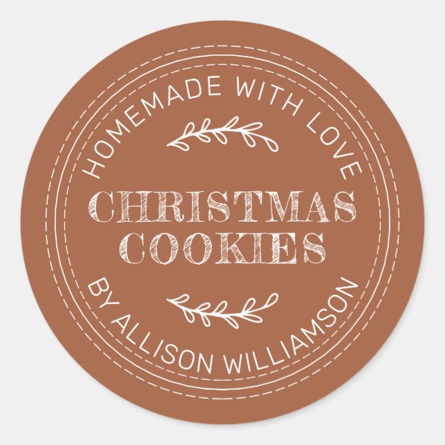 Sticker Rond Cookies de Noël maison rustiques TerraCotta (Devant)