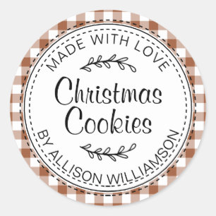 Sticker Rond Cookies de Noël maison rustiques TerraCotta Check