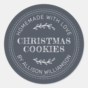Sticker Rond Cookies de Noël rustiques faits maison Bleu foncé