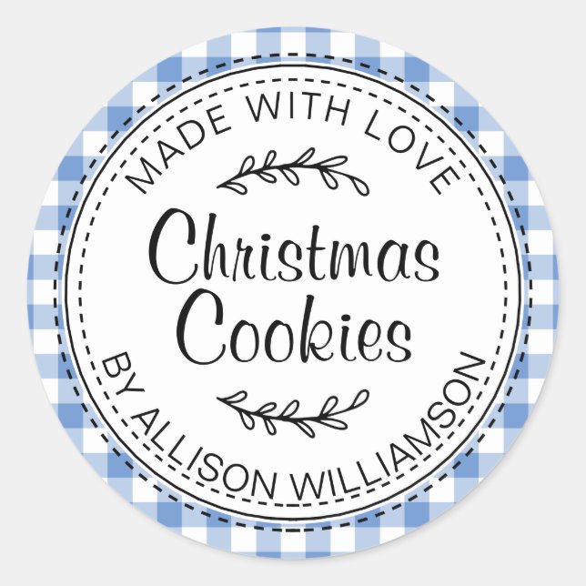 Sticker Rond Cookies de Noël rustiques faits maison Coche bleue (Devant)