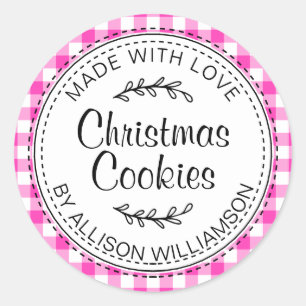 Sticker Rond Cookies de Noël rustiques faits maison Coche rose 