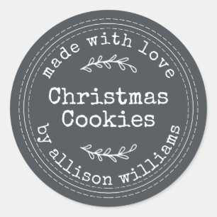 Sticker Rond Cookies de Noël rustiques faits maison couleur noi