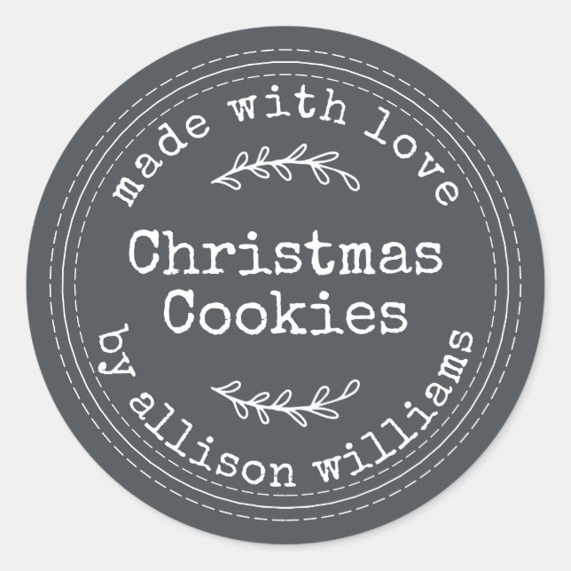 Sticker Rond Cookies de Noël rustiques faits maison couleur noi (Devant)