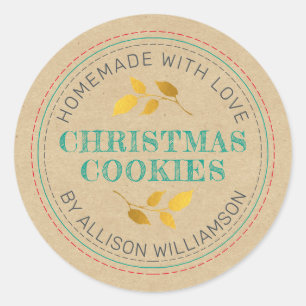 Sticker Rond Cookies de Noël Rustiques faits maison Kraft Clas