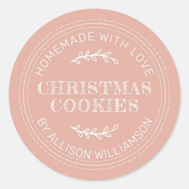 Sticker Rond Cookies de Noël Rustiques faits maison Rose Dusty (Devant)