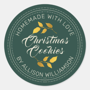 Sticker Rond Cookies de Noël rustiques faits maison Vert foncé