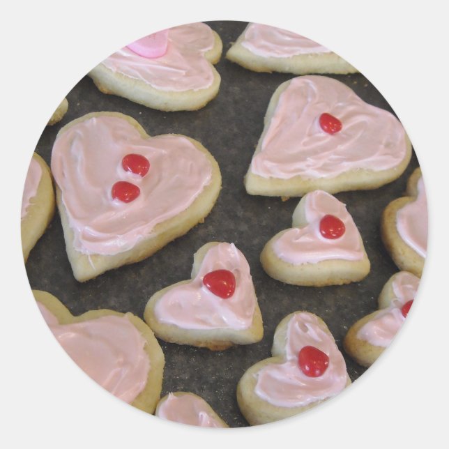 Sticker Rond Cookies en forme de cœur rose (Devant)
