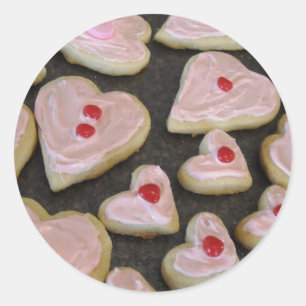 Sticker Rond Cookies en forme de cœur rose