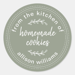 Sticker Rond Cookies faits maison personnalisés Vert Sauge Rust