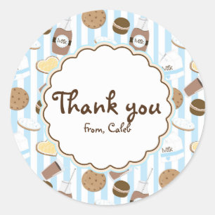 Sticker Rond Cookies & Lait Blue Boys Anniversaire Fête Favoris