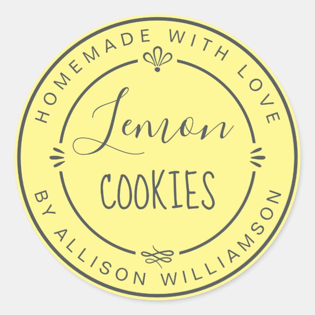 Sticker Rond Cookies Maison Citron Jaune Moderne Rustique  (Devant)