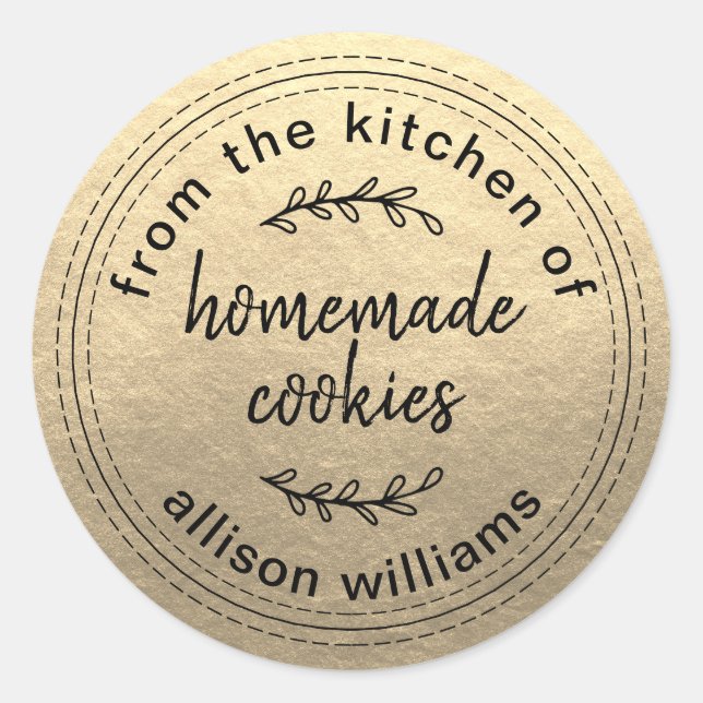Sticker Rond Cookies maison rustiques de la cuisine en or (Devant)