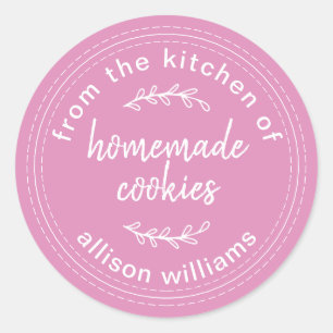 Sticker Rond Cookies maison rustiques Fuchsia Rose