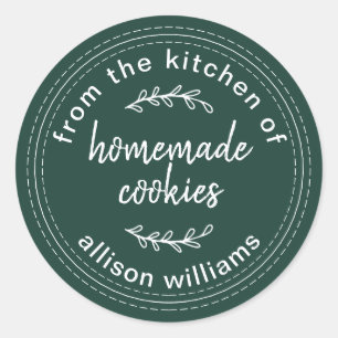 Sticker Rond Cookies Maison Rustiques Vert Foncé