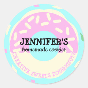 Sticker Rond Cookies Pâtisserie enfants beignet Turquoise rose
