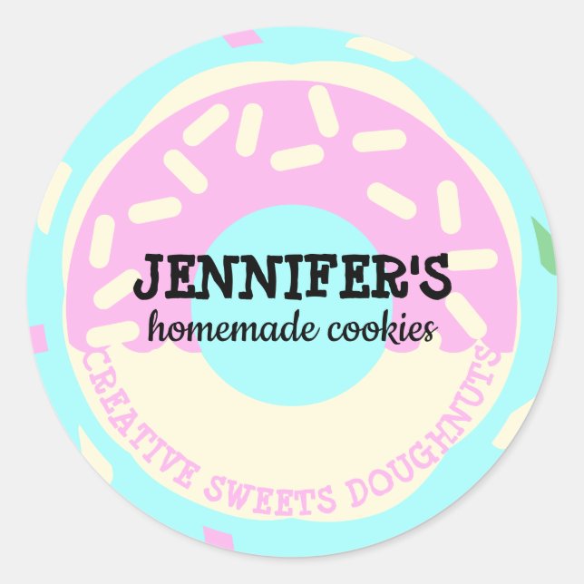 Sticker Rond Cookies Pâtisserie enfants beignet Turquoise rose  (Devant)