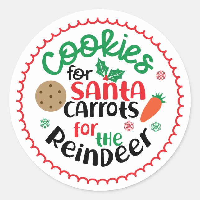 Sticker Rond Cookies pour Père Noël et Carottes pour Reindeer (Devant)