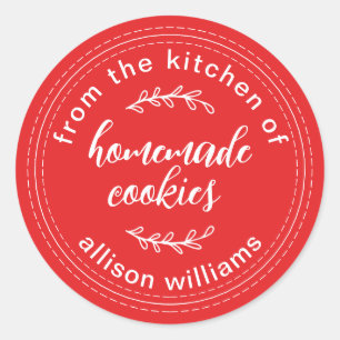 Sticker Rond Cookies rustiques faits maison de la cuisine rouge