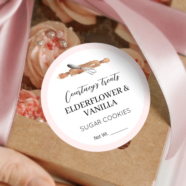 Sticker Rond Cookies Sucre Élégants De Rose Vierge Dessert Emba (Blush pink and white bakery stickers, great for cookies, cupcakes and more! Add your custom flavors)