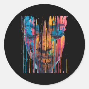 Sticker Rond Cool Africaine femme Afro couleur visage peint Jun
