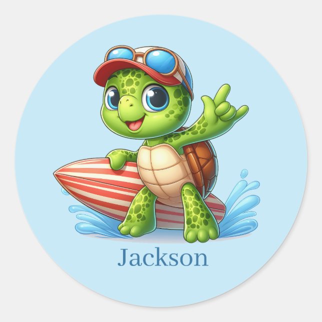 Sticker Rond Cool ajouter nom surf tortue de mer (Devant)