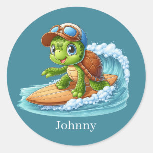 Sticker Rond Cool ajouter nom surf tortue de mer