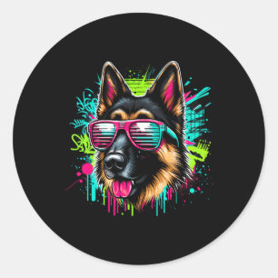Sticker Rond Cool allemand berger chien Graffiti Art Style Chri