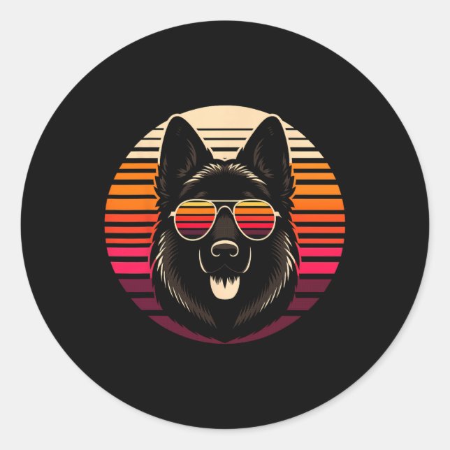 Sticker Rond Cool allemand berger chien retro Sunset Art Style  (Devant)