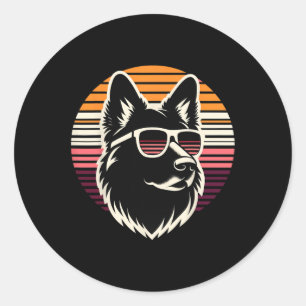 Sticker Rond Cool allemand berger chien retro Sunset Art Style