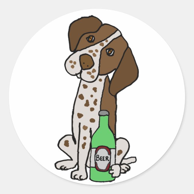 Sticker Rond Cool Allemand Pointer Pointer Chien Bière Boire (Devant)