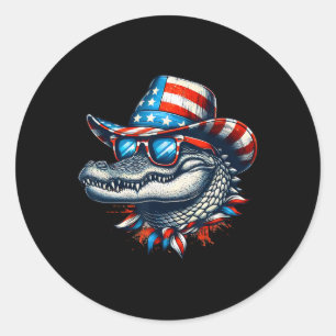 Sticker Rond Cool Alligator 4 juillet Fête de l'Indépendance Us