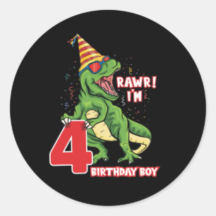 Sticker Rond cool Anniversaire dinosaure garçons âge quatre
