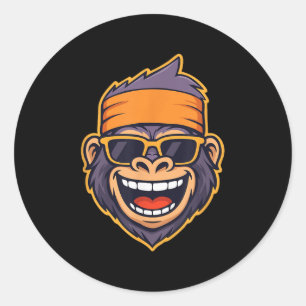 Sticker Rond Cool Ape Gorilla Head Funky Monkey Retro Bandana C