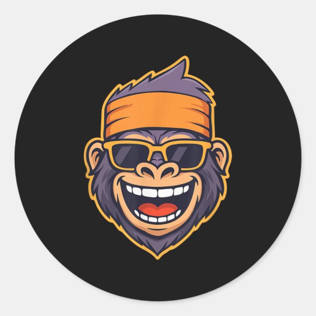 Sticker Rond Cool Ape Gorilla Head Funky Monkey Retro Bandana C (Devant)