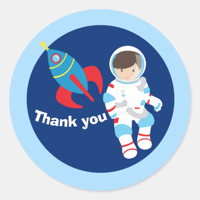 Sticker Rond Cool Astronaut Rocket Ship Boys Anniversaire (Devant)