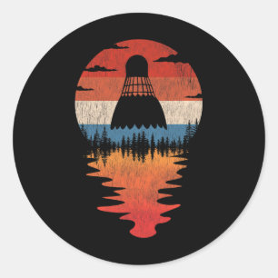 Sticker Rond Cool Badminton Retro Style coucher de soleil Vinta