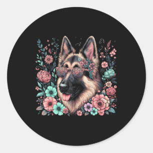 Sticker Rond Cool berger allemand chien floral style art Christ