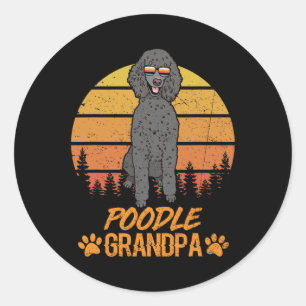 Sticker Rond Cool Black Standard Poodle Chien Grandpa Fête des 
