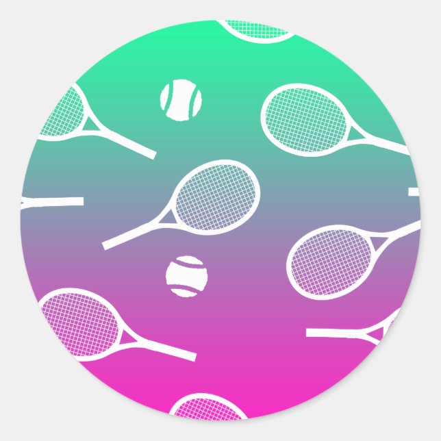 Sticker Rond Cool Blanc Retro Racquets de Tennis Motif Gradient (Devant)