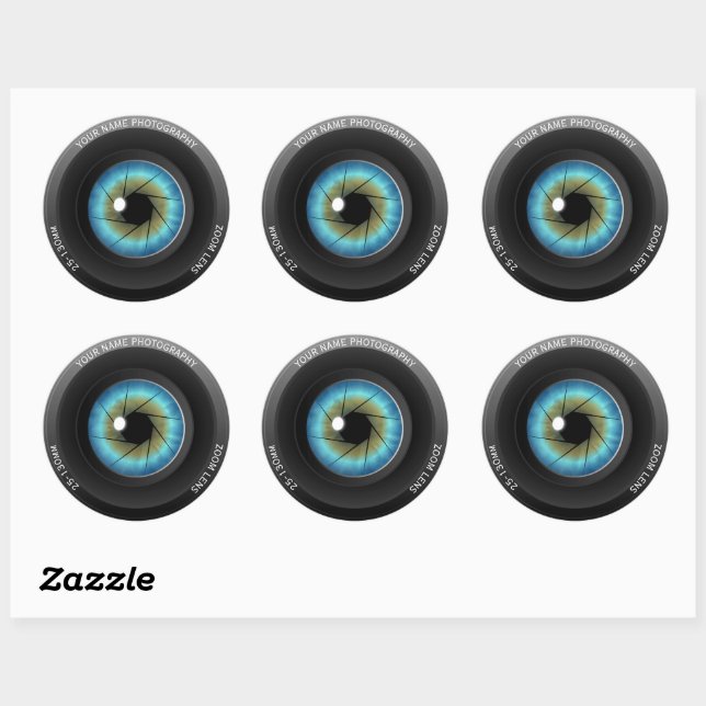 Sticker Rond Cool Blue Eye Camera Lens Nom personnalisé Photogr (Feuille)