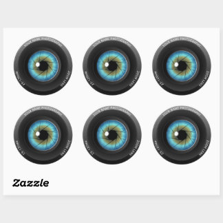 Sticker Rond Cool Blue Eye Camera Lens Nom personnalisé Photogr