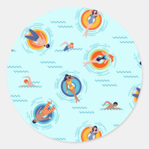 Sticker Rond Cool Blue pool party Été