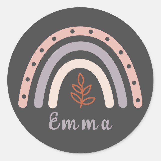 Sticker Rond Cool Boho Rainbow avec nom personnalisé (Devant)