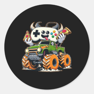 Sticker Rond Cool Boys Vidéo Jeu Pizza Lifted 4x4 Camion