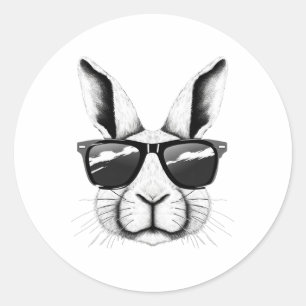 Sticker Rond Cool Bunny Face Sungles Drôle lapin lapin de Pâque