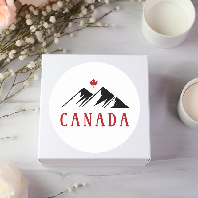 Sticker Rond Cool Canada Montagnes Feuille d'érable canadienne (Créateur téléchargé)