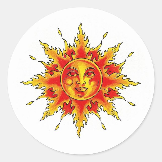 Sticker Rond Cool caricature symbole tatouage femelle Soleil vi (Devant)